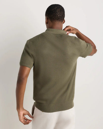 100% Organic Cotton Mesh-Stitch Button-Up Sweater Polo