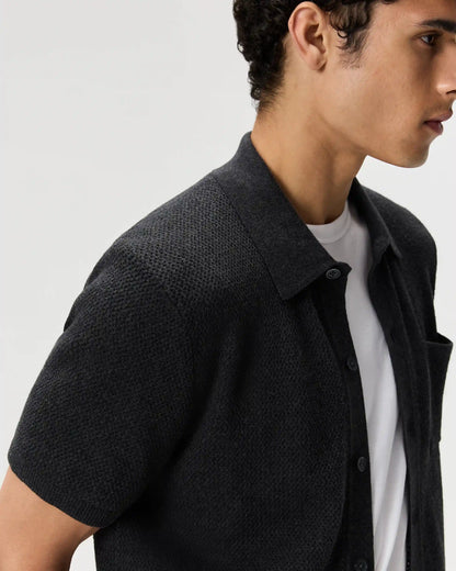 100% Organic Cotton Mesh-Stitch Button-Up Sweater Polo