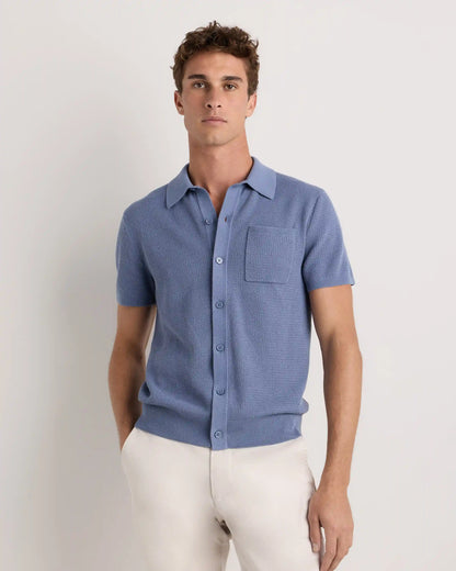 100% Organic Cotton Mesh-Stitch Button-Up Sweater Polo