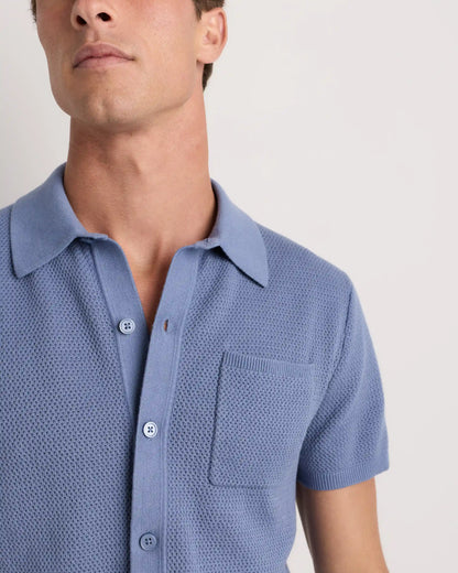 100% Organic Cotton Mesh-Stitch Button-Up Sweater Polo