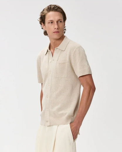 100% Organic Cotton Mesh-Stitch Button-Up Sweater Polo