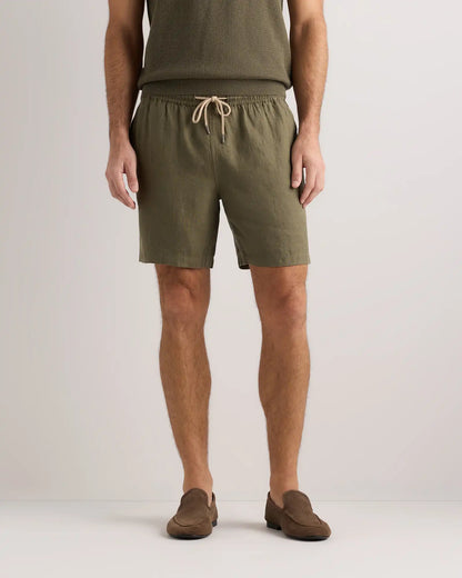 100% European Linen Drawstring Beach Shorts - 7"