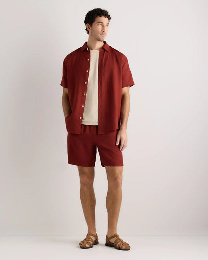 100% European Linen Drawstring Beach Shorts - 7"