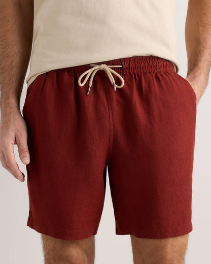 100% European Linen Drawstring Beach Shorts - 7"