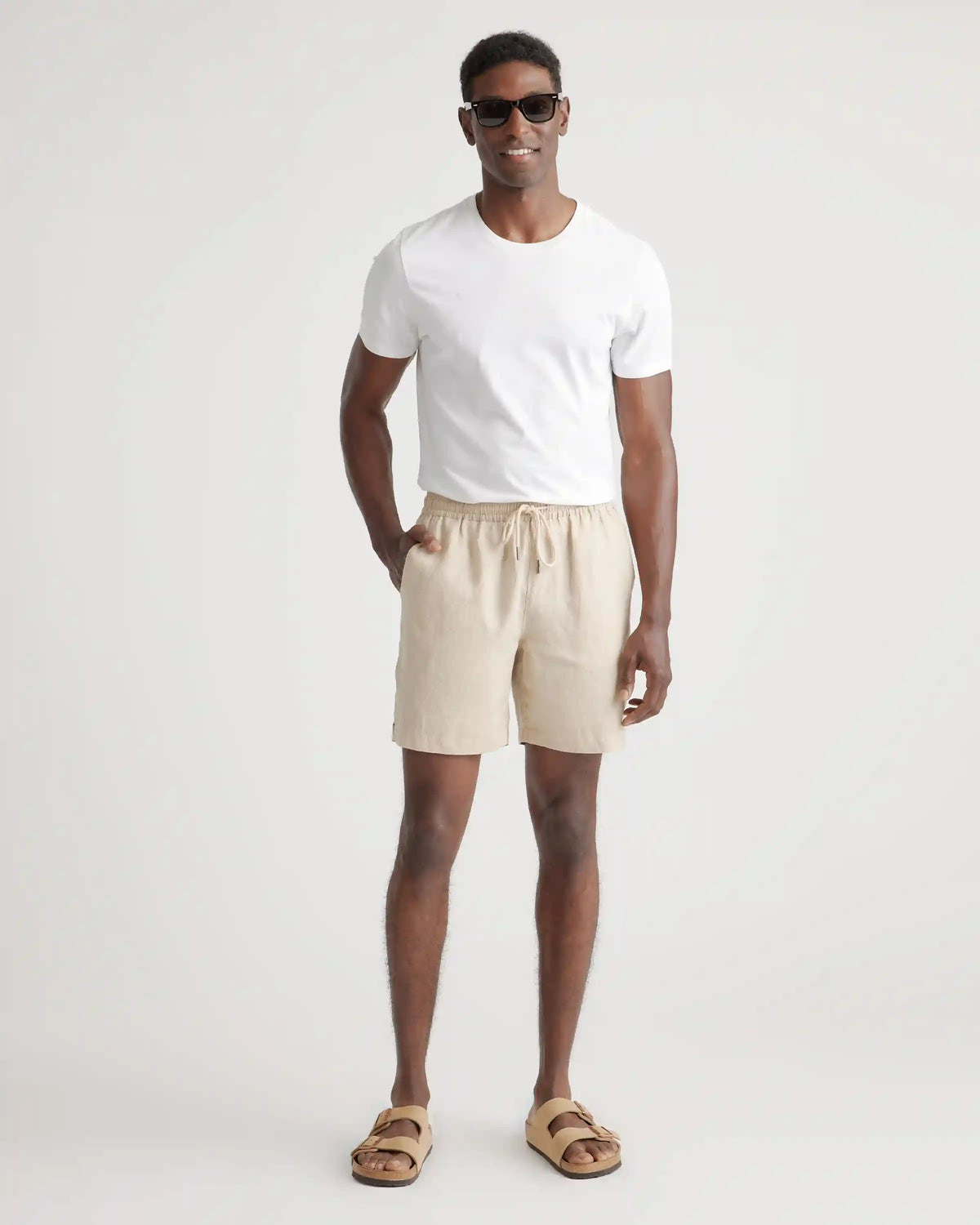 100% European Linen Drawstring Beach Shorts - 7"