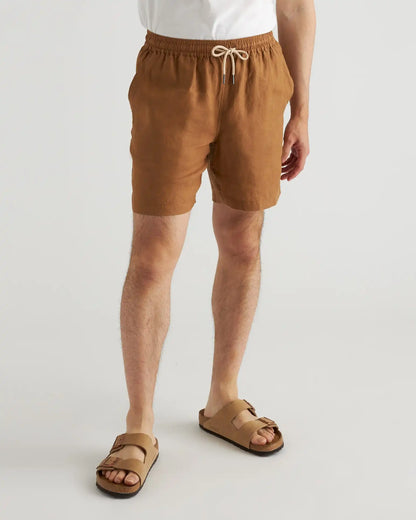 100% European Linen Drawstring Beach Shorts - 7"