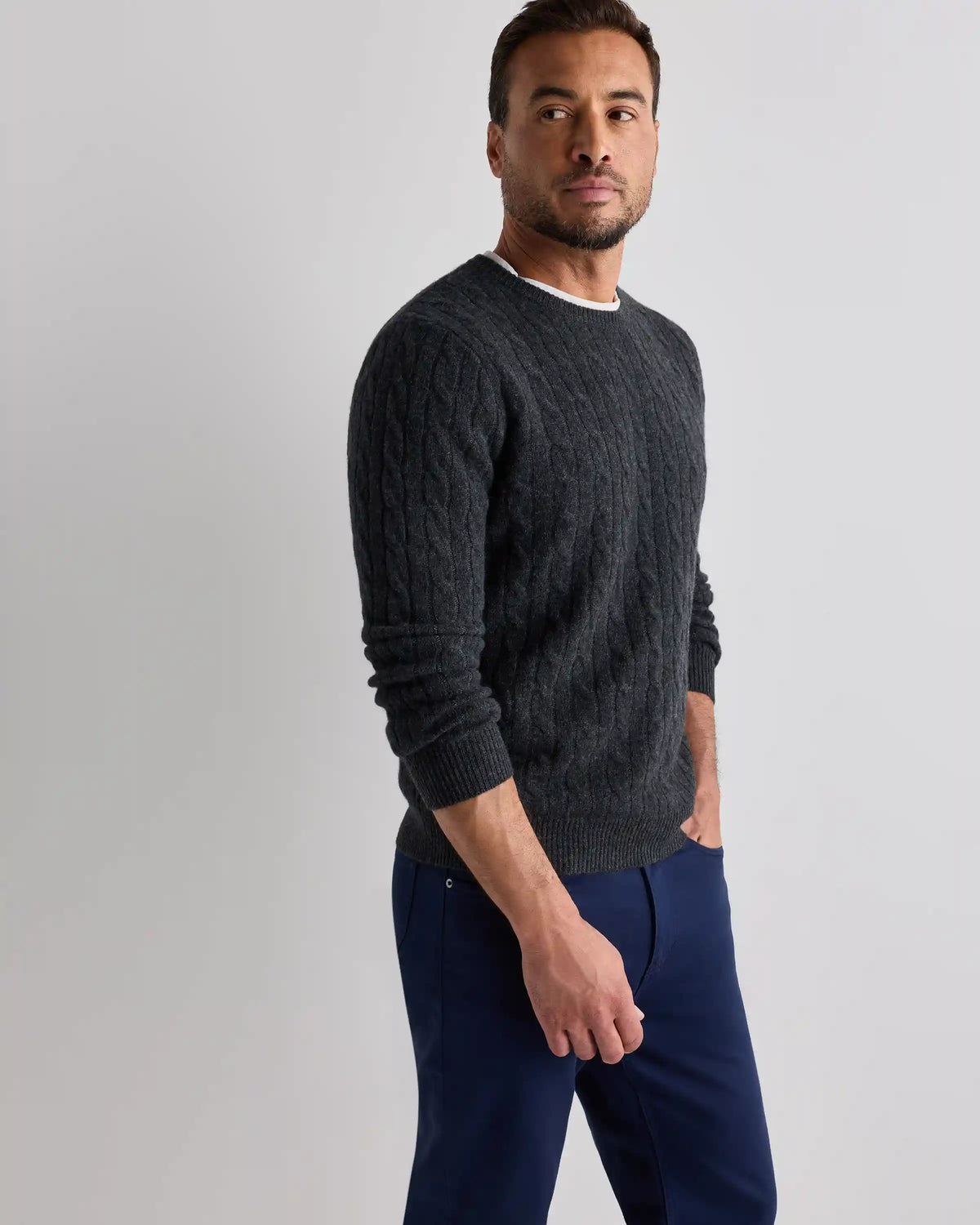 Mongolian Cashmere Classic Cable Crewneck Sweater