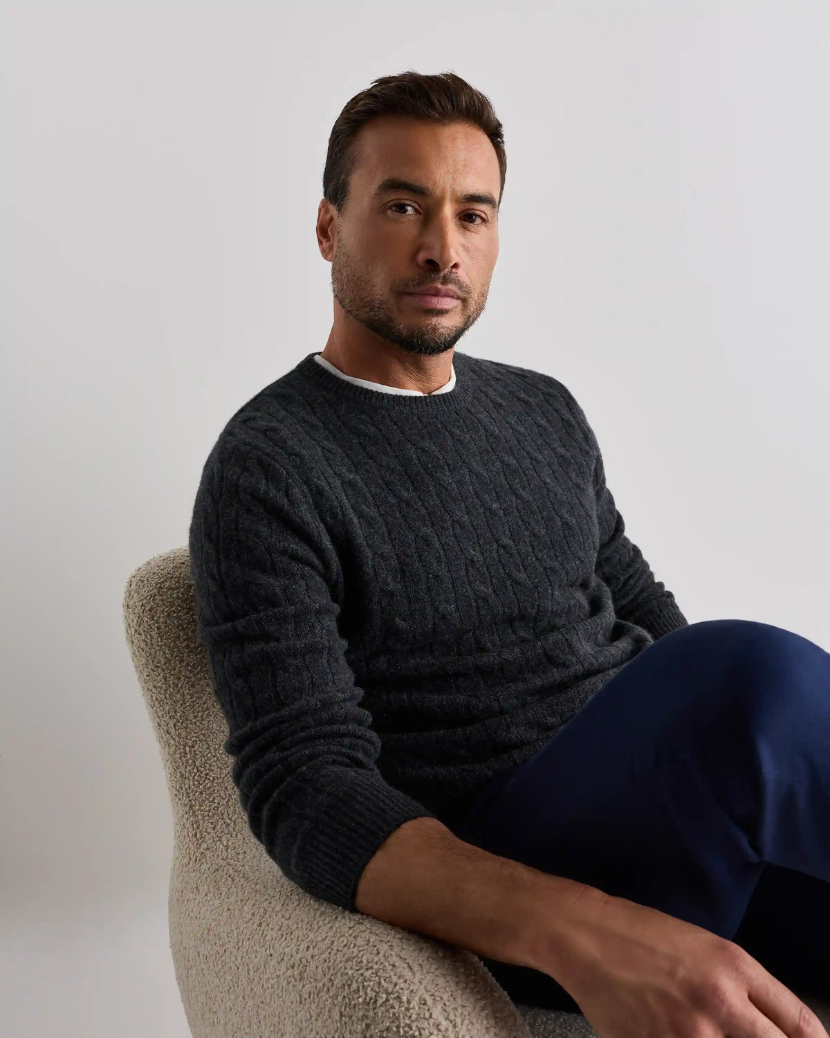 Mongolian Cashmere Classic Cable Crewneck Sweater