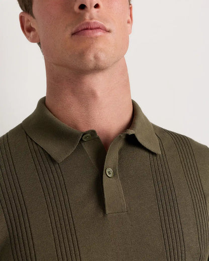 Cotton-Silk Ribbed Short Sleeve Sweater Polo