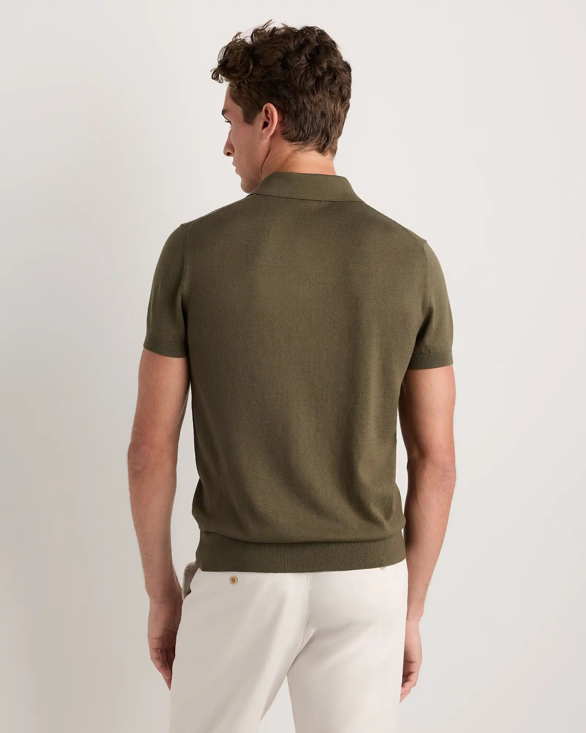 Cotton-Silk Ribbed Short Sleeve Sweater Polo