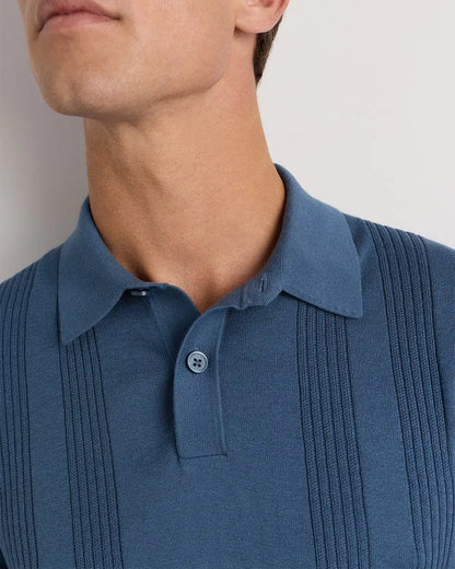 Cotton-Silk Ribbed Short Sleeve Sweater Polo