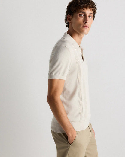 Cotton-Silk Ribbed Short Sleeve Sweater Polo