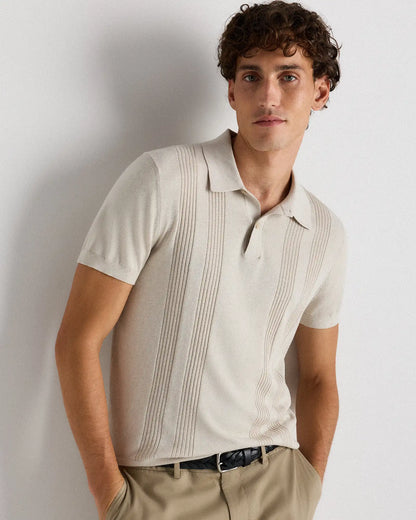 Cotton-Silk Ribbed Short Sleeve Sweater Polo