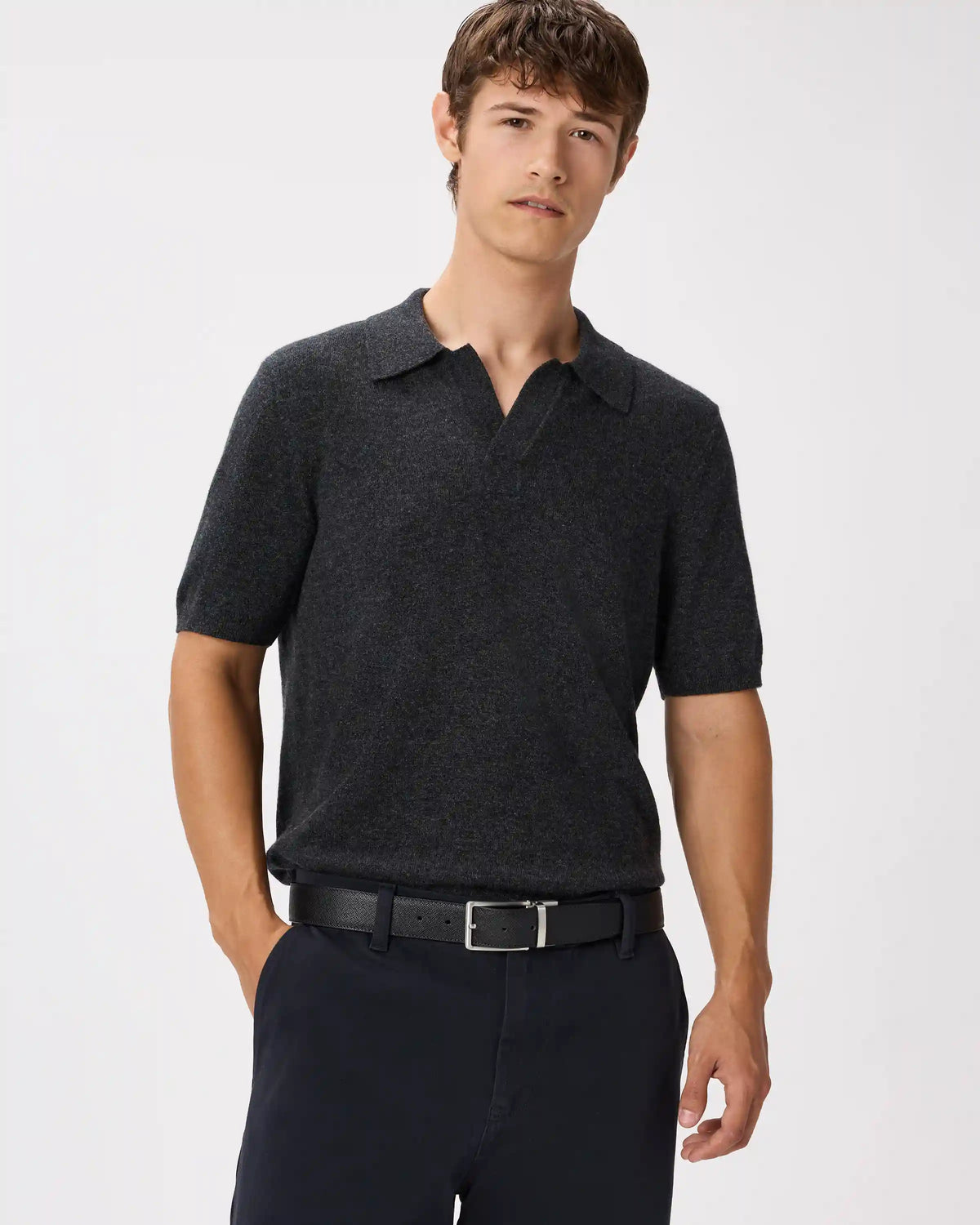 100% Mongolian Cashmere Johnny Collar Polo Sweater