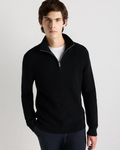 100% Organic Cotton Ribbed Quarter-Zip Sweater