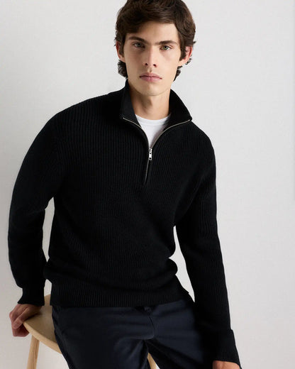 100% Organic Cotton Ribbed Quarter-Zip Sweater