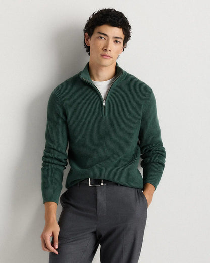 100% Organic Cotton Ribbed Quarter-Zip Sweater