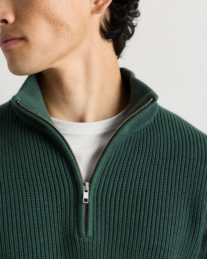 100% Organic Cotton Ribbed Quarter-Zip Sweater