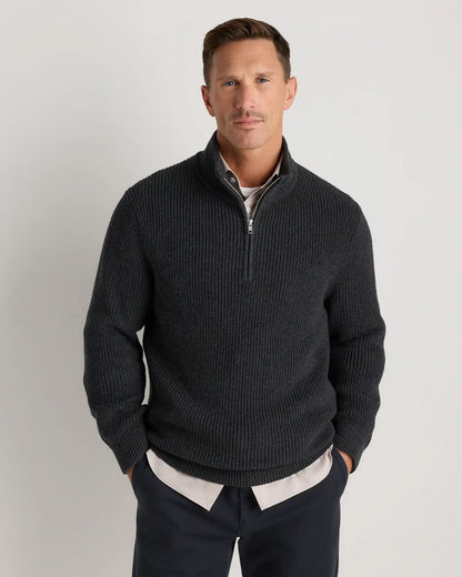 100% Organic Cotton Ribbed Quarter-Zip Sweater