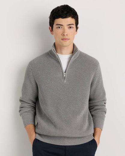 100% Organic Cotton Ribbed Quarter-Zip Sweater
