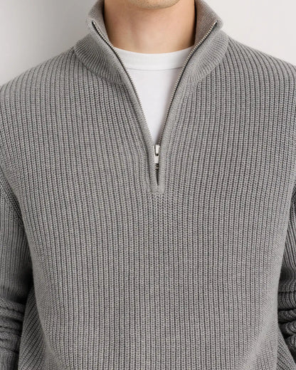 100% Organic Cotton Ribbed Quarter-Zip Sweater