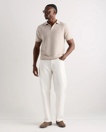 Mongolian Cashmere Waffle Short Sleeve Polo Sweater