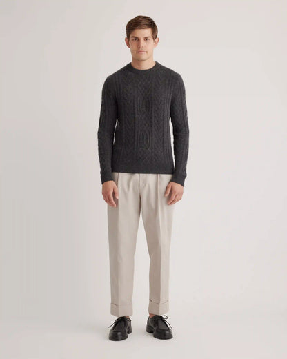 Mongolian Spring Cashmere Cable Crewneck Sweater