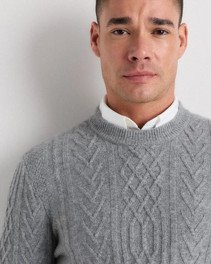 Mongolian Cashmere Cable Crewneck Sweater