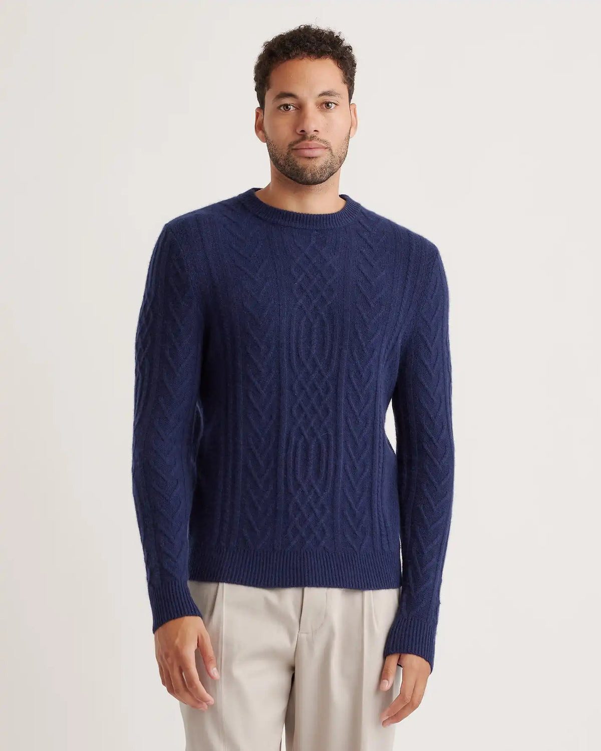 Mongolian Cashmere Cable Crewneck Sweater
