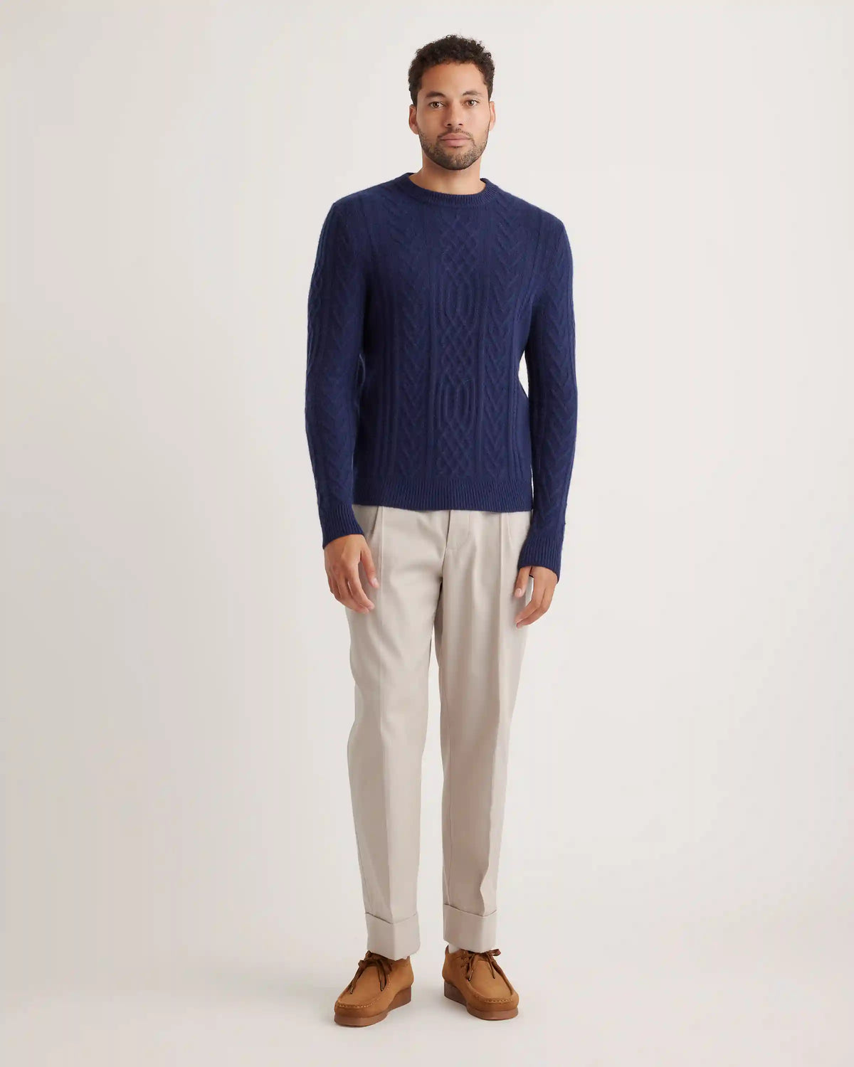 Mongolian Cashmere Cable Crewneck Sweater