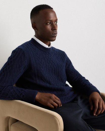 Mongolian Cashmere Cable Crewneck Sweater