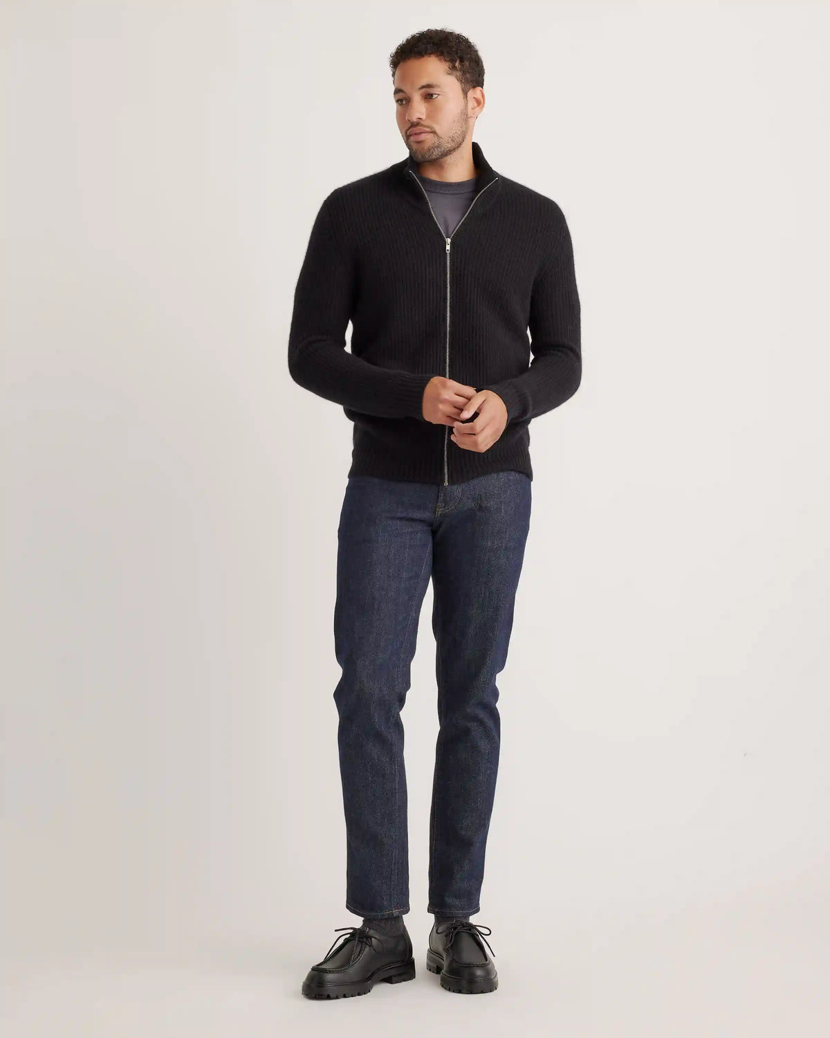Mongolian Cashmere Fisherman Full Zip Sweater
