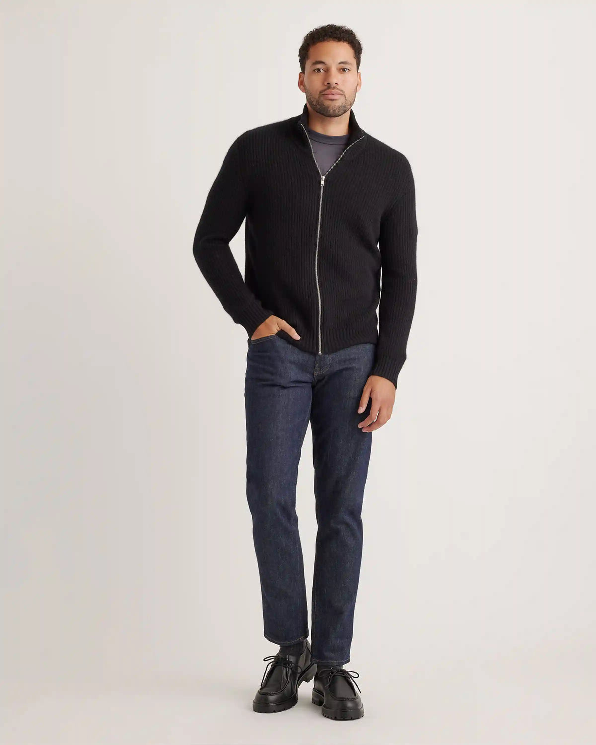 Mongolian Cashmere Fisherman Full Zip Sweater