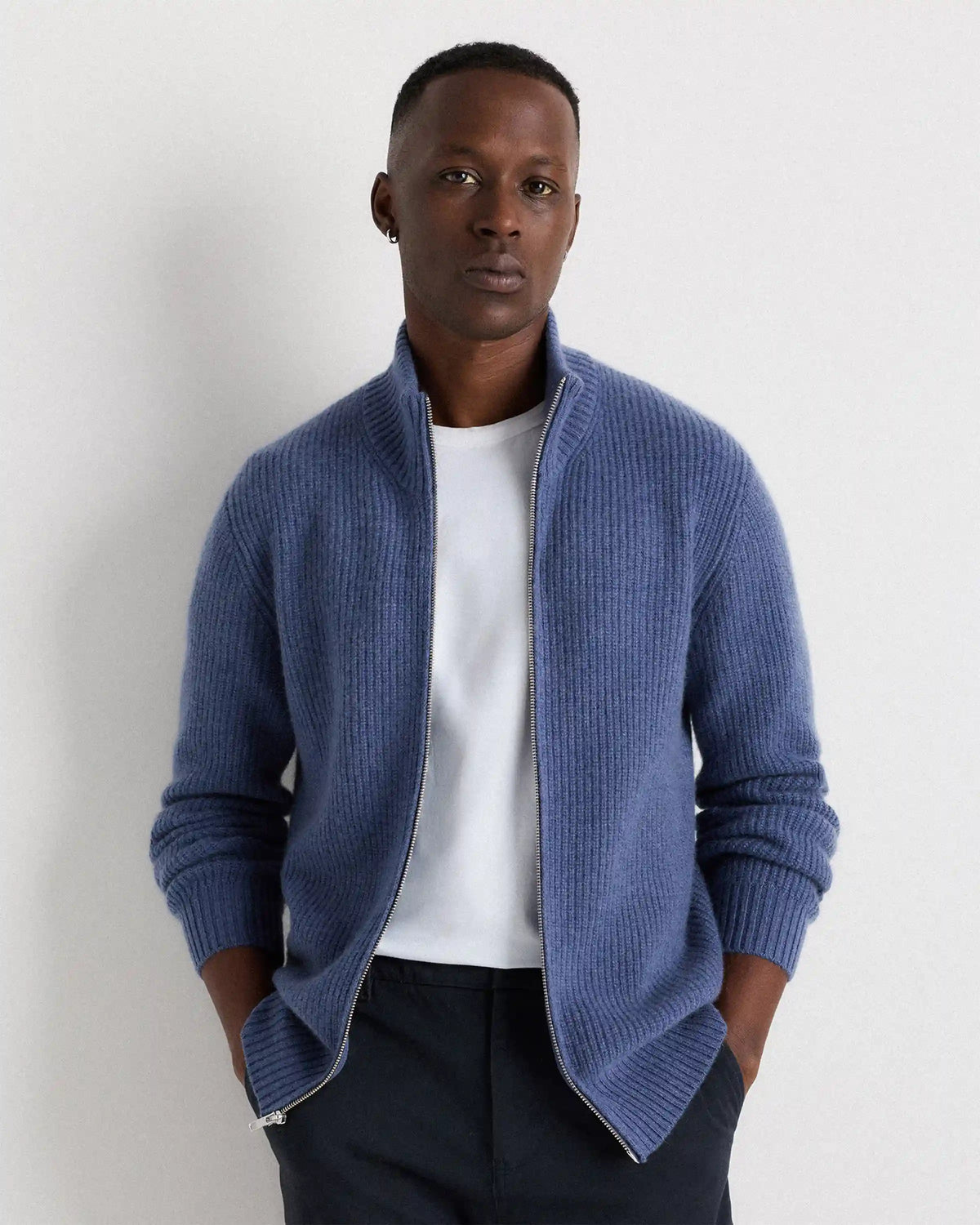 Mongolian Cashmere Fisherman Full Zip Sweater