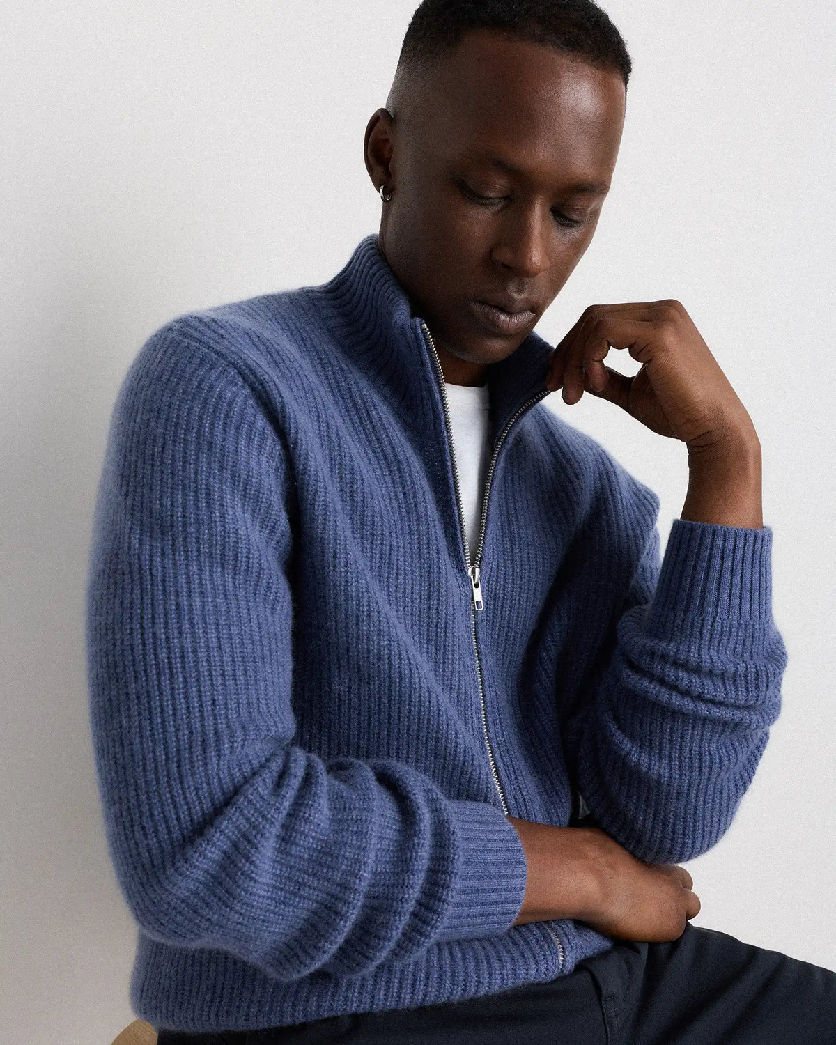 Mongolian Cashmere Fisherman Full Zip Sweater