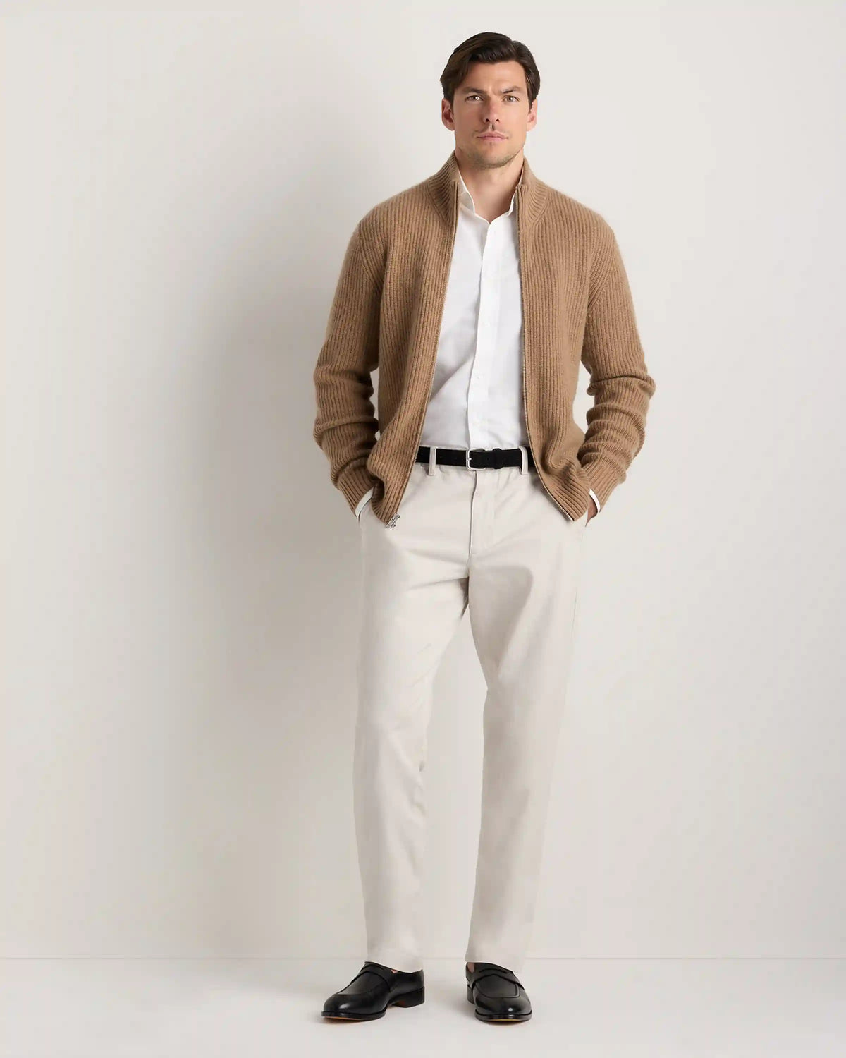 Mongolian Cashmere Fisherman Full Zip Sweater