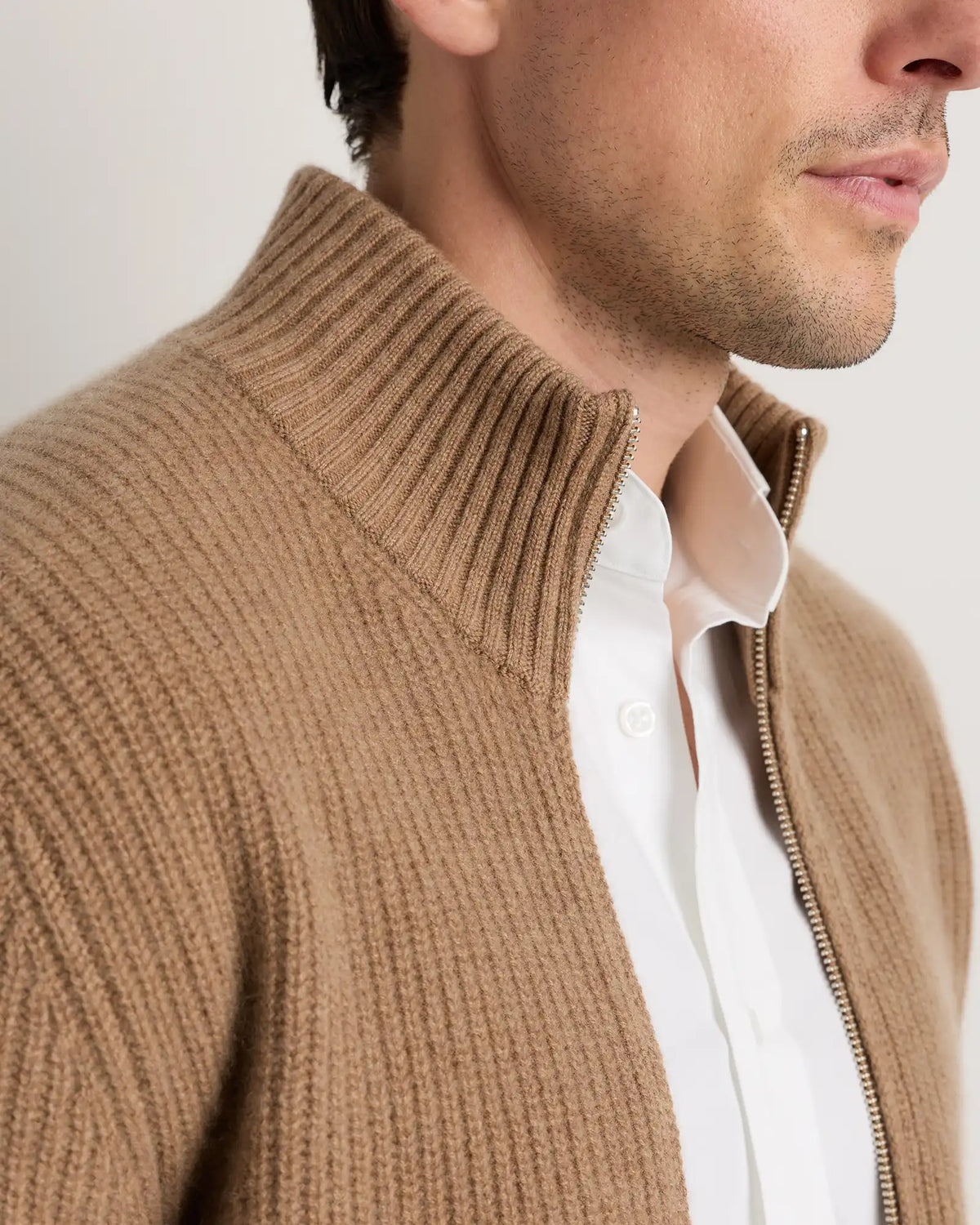 Mongolian Cashmere Fisherman Full Zip Sweater