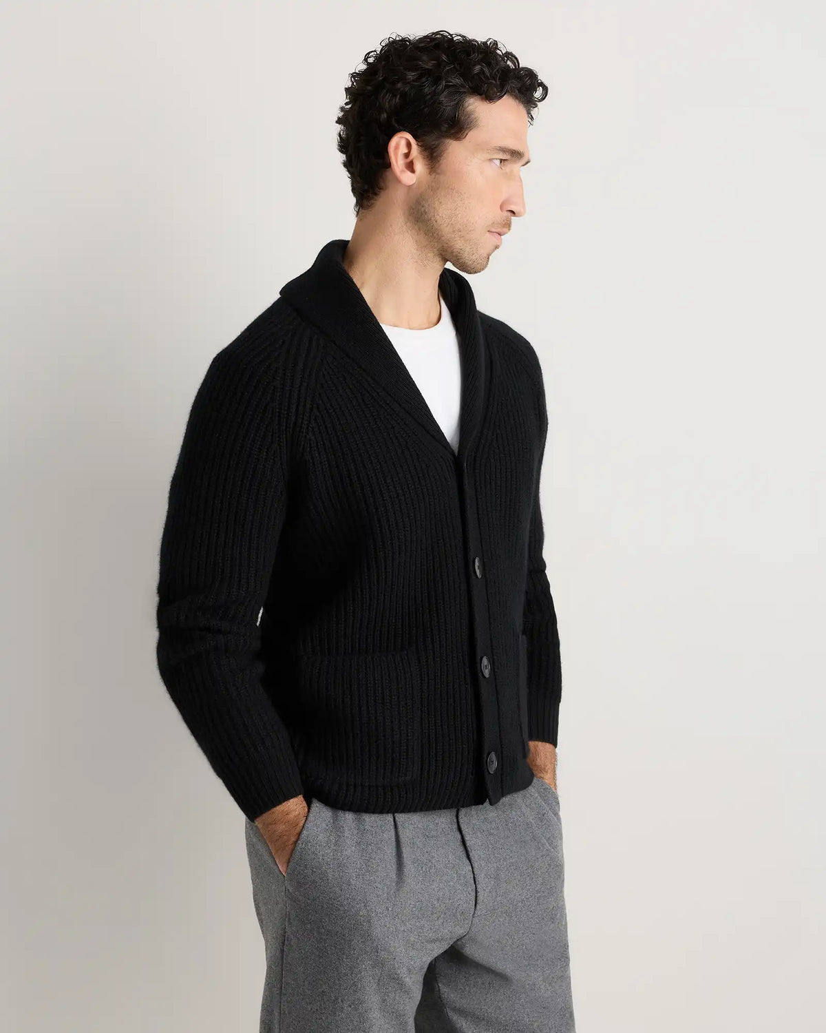 Mongolian Cashmere Shawl Collar Cardigan
