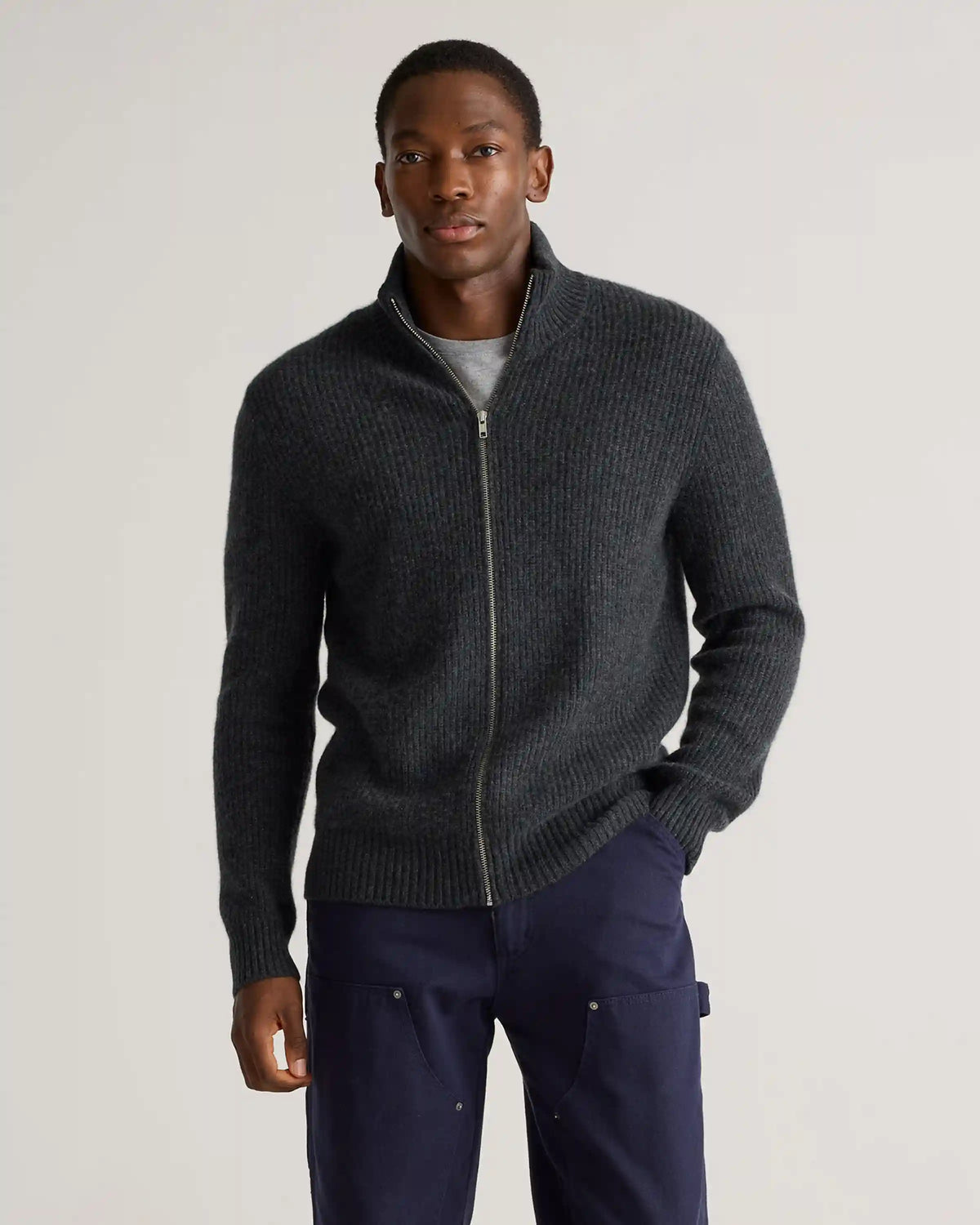 Mongolian Cashmere Fisherman Full Zip Sweater