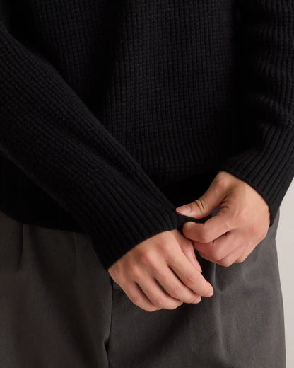 Mongolian Cashmere Waffle Quarter Button Sweater