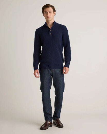 Mongolian Cashmere Waffle Quarter Button Sweater