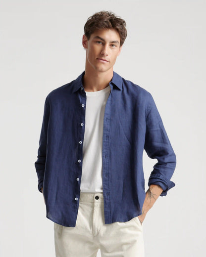 100% European Linen Relaxed Long Sleeve Shirt