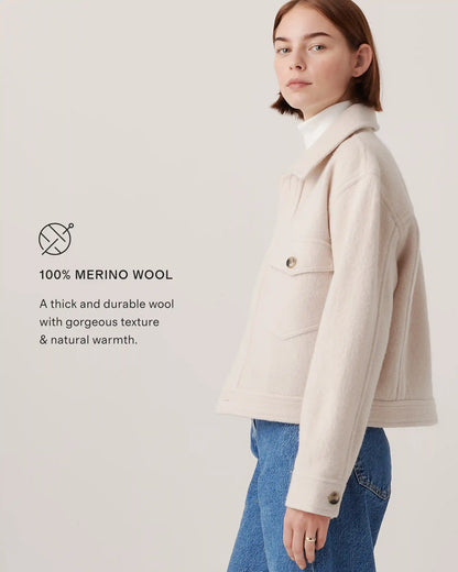 100% Merino Wool Collarless Cropped Jacket