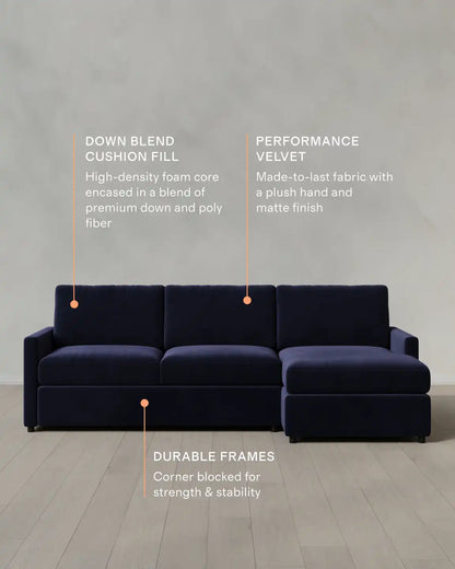Brennan Chaise Sectional in Performance Velvet