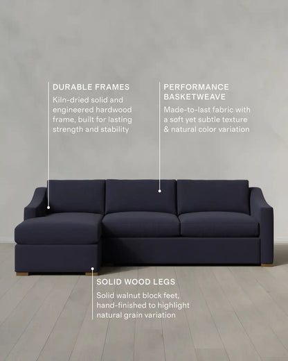 Hollis Slope Arm Chaise Sectional in Performance Basketweave