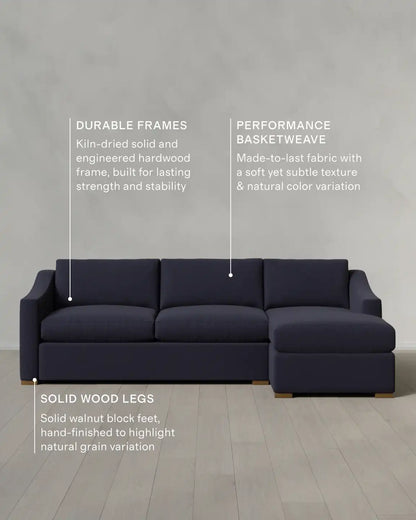 Hollis Slope Arm Chaise Sectional in Performance Basketweave