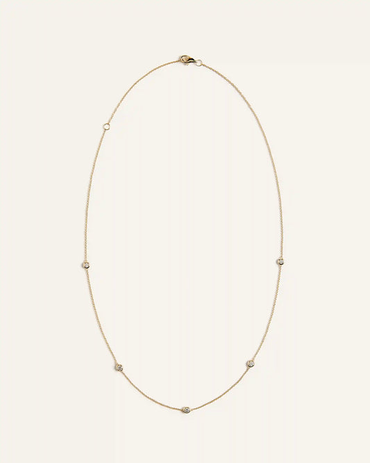 14K Gold Diamond Bezel Station Necklace