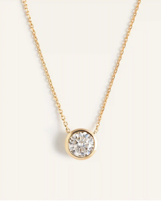 14K Gold Lab Grown Diamond Bezel Necklace