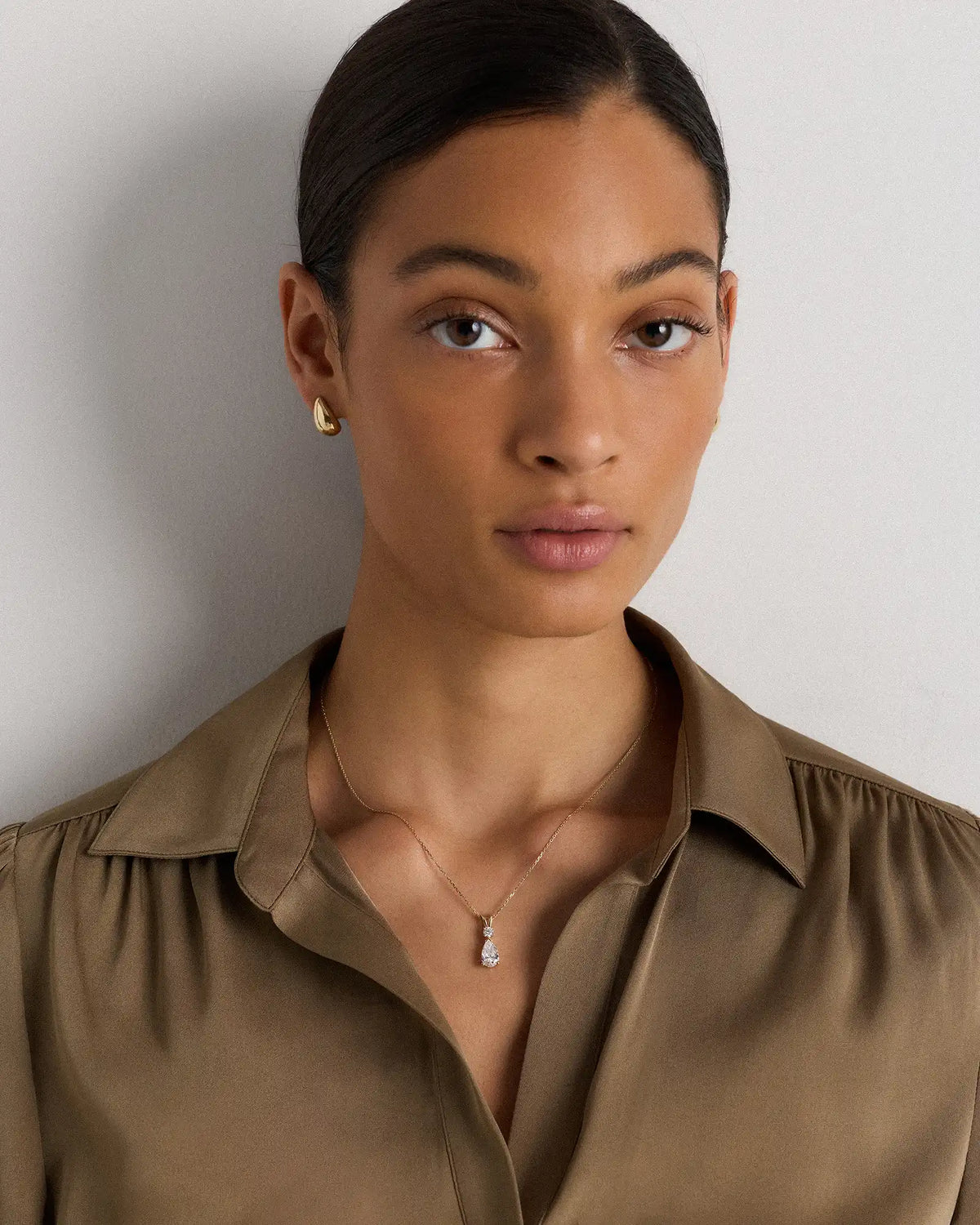 14K Gold Lab Grown Diamond Round & Pear Drop Necklace