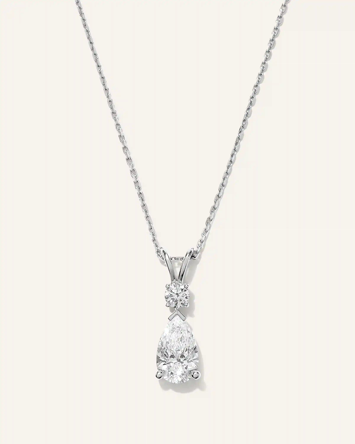 14K Gold Lab Grown Diamond Round & Pear Drop Necklace